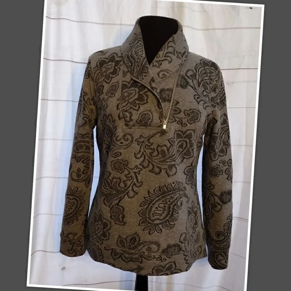 💕Croft & Barrow Shawl Collar 1/4-Zip Jacquard Sweatshirt Size P/M